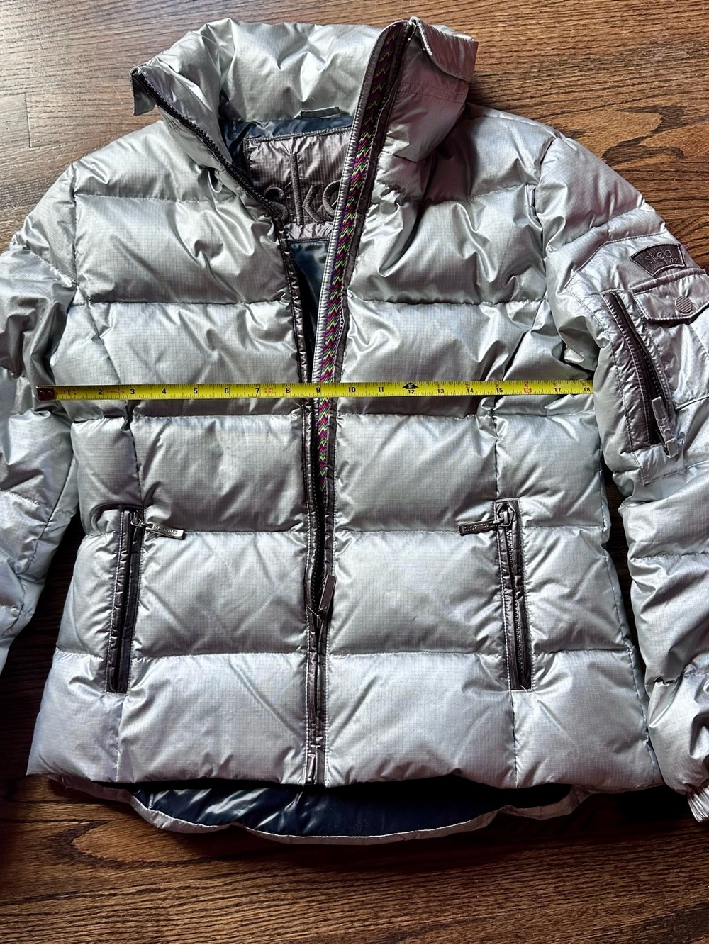 Women's Metallic Silver Down Ski Jacket Medium